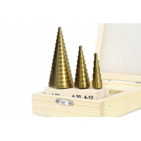 Sada titánových stupňových vrtákov HSS 4 – 12 mm, 4 – 20 mm, 4 – 32 mm – MAR-P...