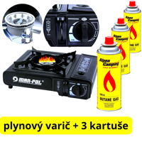 Plynový turistický varič prenosný,  kempingový varič + 3x kartuš MAR-POL  M900...