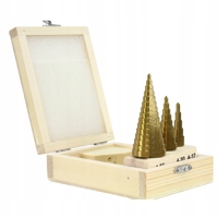 Sada titánových stupňových vrtákov HSS 4 – 12 mm, 4 – 20 mm, 4 – 32 mm – MAR-POL M22321