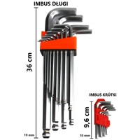 Šesťhranné imbusové kľúče s hlavičkou 13 dielna sada dlhé (2 - 19 mm) MAR-POL M66429