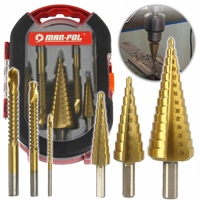Sada vrtákov 6 ks – stupňové (4–12, 4–20, 4–30 mm) + frézovacie (3, 6, 8 mm) – M22295